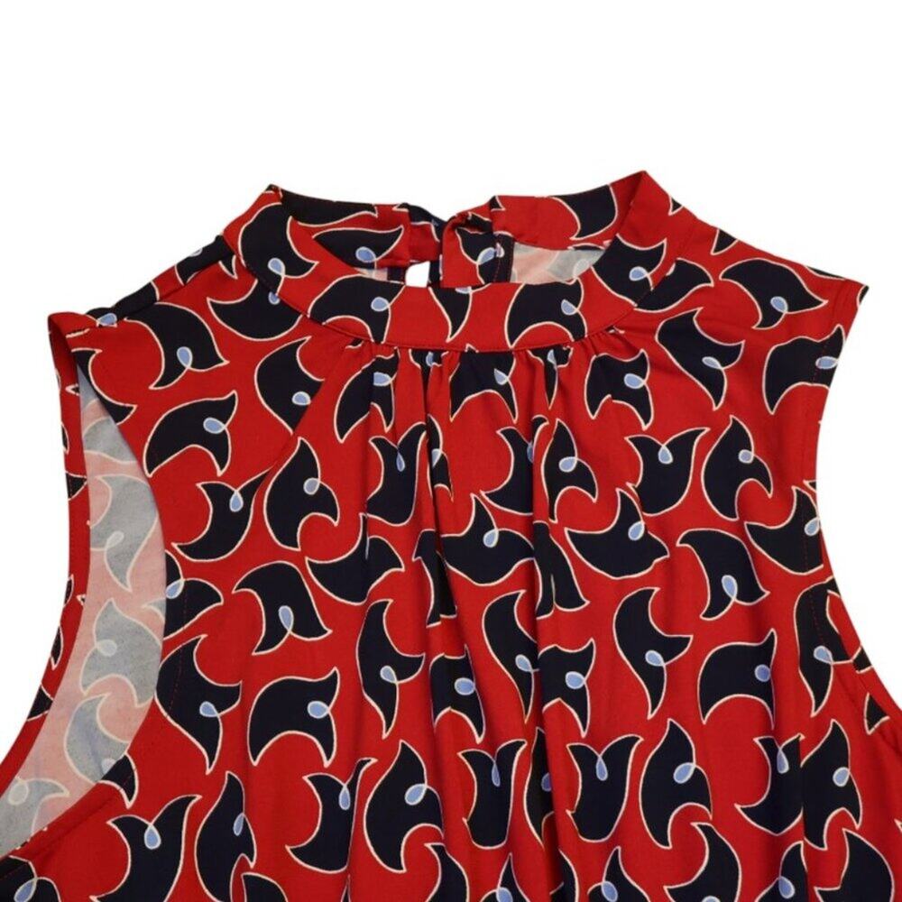 Leota Mock Neck Stretch Dress Sz L Red Blue 4th of July Colors Geo Print - Picture 6 of 14